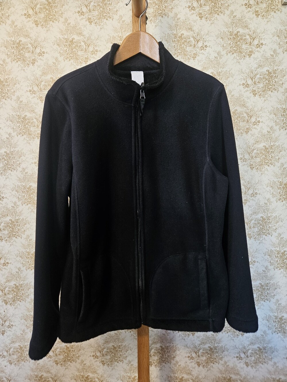 Vintage 90s/y2k Full-Zip Fleece-Lined Jacket Black